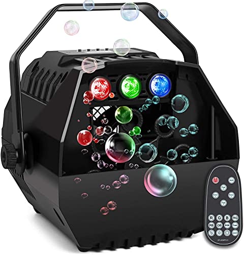 AONCO Bubble Machine with Led Lights, Automatic Bubbles Blower Maker for Kids Parties Indoor Outdoor Camping Birthday Wedding Led Screen Operation, Wireless Remote Control and Adjustable Speed Levels