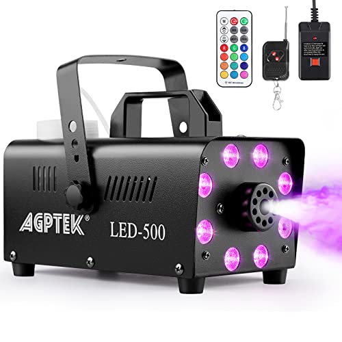 Upgraded Fog Machine, AGPtEK Smoke Machine with 13 Colorful LED Lights and RGB Light Effect, 500W 2000CFM Fog with 2 Wired and Wireless Remote Controls, for Wedding Halloween Christmas Stage Effect