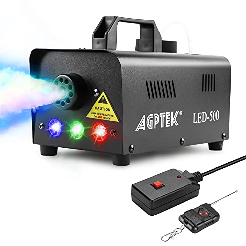 AGPtEK Fog Machine, Smoke Machine 500W with Wireless Remote Control & Colorful LED Light, Huge Fog 2000 CFM Durable & Portable, for Parities Weddings Holidays Halloween Christmas Stage Effect
