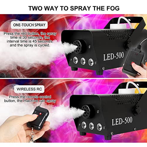 Smoke Machine Mini 500 W with RGB Mixed Colour LED Lights, Fog Machine with Automatico Fog & Radio Remote Controls for Halloween Party Wedding Stage Effect