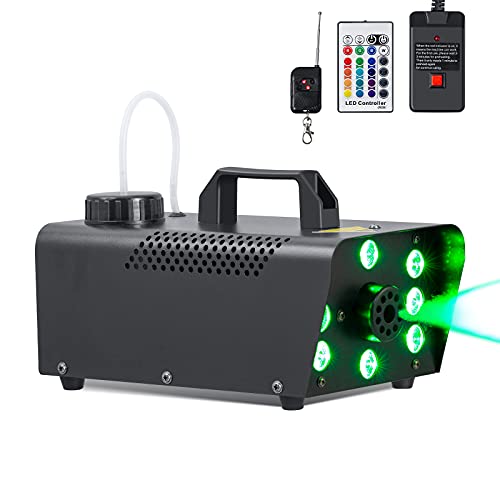 Smoke Machine with Strobe Lights, softeen Upgraded Fog Machine with 8 RGB LED Lights, Supports 16 Colors / 4 Strobe Modes/Dimmer or Brighter, Wired and Wireless Remotes, Perfect for Halloween Party