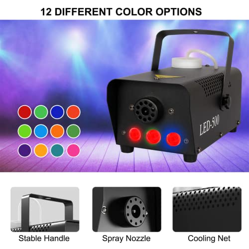 Smoke Machine Mini 500 W with RGB Mixed Colour LED Lights, Fog Machine with Automatico Fog & Radio Remote Controls for Halloween Party Wedding Stage Effect