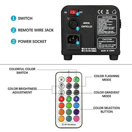 Smoke Machine Mini 500 W with RGB Mixed Colour LED Lights, Fog Machine with Automatico Fog & Radio Remote Controls for Halloween Party Wedding Stage Effect