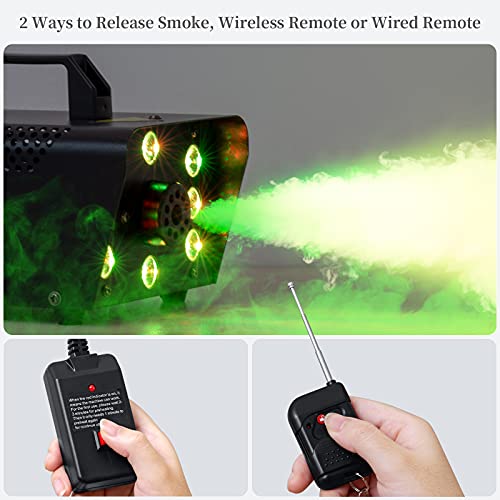Smoke Machine with Strobe Lights, softeen Upgraded Fog Machine with 8 RGB LED Lights, Supports 16 Colors / 4 Strobe Modes/Dimmer or Brighter, Wired and Wireless Remotes, Perfect for Halloween Party