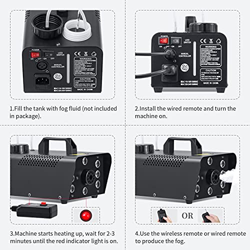 Smoke Machine with Strobe Lights, softeen Upgraded Fog Machine with 8 RGB LED Lights, Supports 16 Colors / 4 Strobe Modes/Dimmer or Brighter, Wired and Wireless Remotes, Perfect for Halloween Party