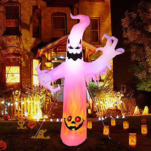 Halloween Ghost, CAMULAND 8FT Halloween White Ghost Inflatable Outdoor Decoration with Built-in Color Changing LED Lights, Great for Backyards, Gardens and Lawns