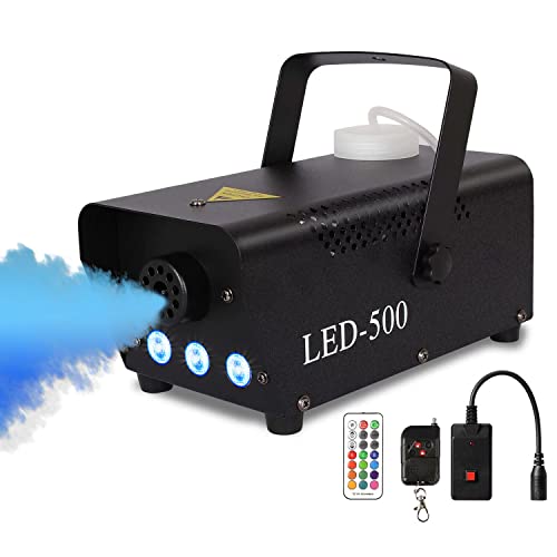 Fog Smoke Machines with LED Lights for Party, Portable Mini Smoke Disco Machine 500W with Wireless Remote Control, Halloween Haze Machine