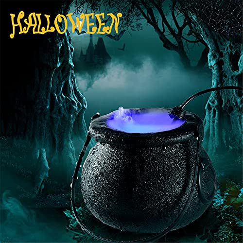 Qianderer Halloween Mist Maker, 12 Color Changing LED Light Halloween Witch Cauldron Fog Maker,Halloween Party Prop Decorations (Zinc Alloy)
