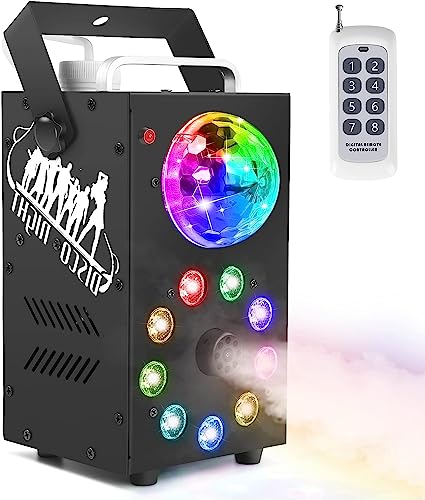 Smoke Machine, UKing 700W Fog Machine 9 LED Lights with Disco Ball, Multi-Function Remote Control with Strobe, Auto, Single color, Smoke Mode for Party Christmas Halloween DJ Stage Effect