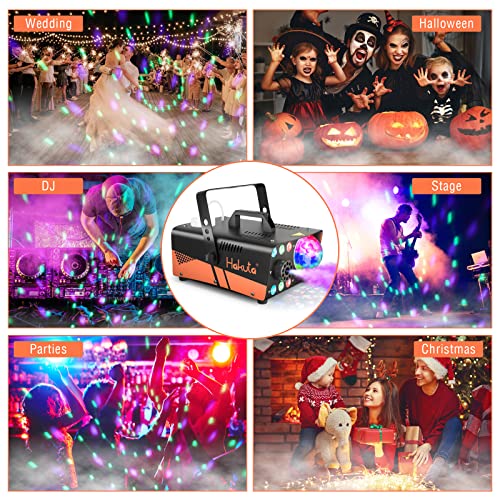 Fog Machine, HAKUTA 600W Smoke Machine with Disco Ball Lights and LED RGB Lights, 2300 CFM Spray with Auto Spray Function, Great for Halloween, Christmas, Wedding, Stage Performance and Parties