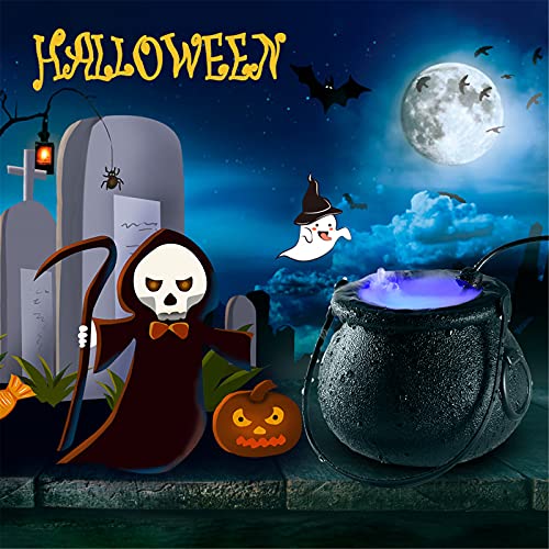 Qianderer Halloween Mist Maker, 12 Color Changing LED Light Halloween Witch Cauldron Fog Maker,Halloween Party Prop Decorations (Zinc Alloy)