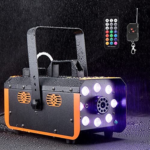 Fog Machine, Hakuta 500W Rainproof Smoke Machine with 2300 CFM Output of Fog and 2 Remotes, 8 LED Lights with Fade, Flash, Smooth and Strobe Effect for Party, Wedding, Halloween and DJ Stage