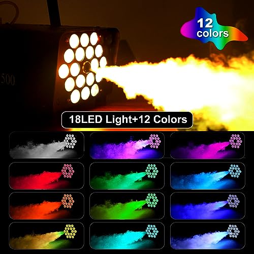 Smoke Machines Fog Machine with 18 LED Party Lights, 500W Mini Home Disco Smoke Machine Colors Strobe Effect Automatico Fog&Wireless Remote for Halloween, Christmas, Wedding, Birthday ect.