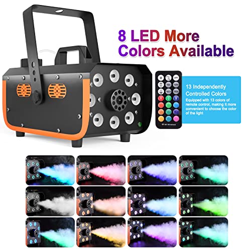 Fog Machine, Hakuta 500W Rainproof Smoke Machine with 2300 CFM Output of Fog and 2 Remotes, 8 LED Lights with Fade, Flash, Smooth and Strobe Effect for Party, Wedding, Halloween and DJ Stage