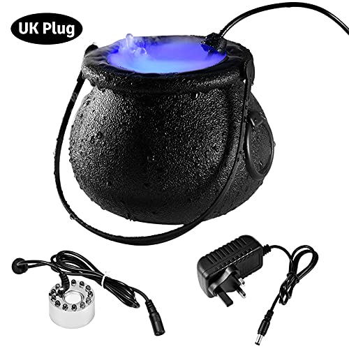 Qianderer Halloween Mist Maker, 12 Color Changing LED Light Halloween Witch Cauldron Fog Maker,Halloween Party Prop Decorations (Zinc Alloy)