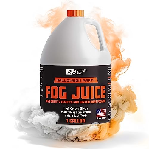 Essential Values Halloween Party Fog Juice | High Density Fog Machine Fluid (3.78 L) – Produces Lasting High Density Fog Fluid for Water Based Foggers, Perfect for 400 Watt to 1500 Fog Machines