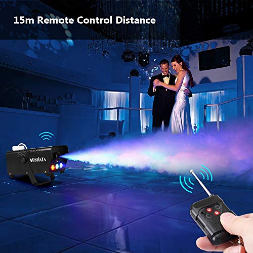 MOSFiATA Fog Machine with Controllable Lights, Continuously Spray 500W Professional DJ LED Smoke Machine 3 Color Light with Wireless Remote Control 2000 CFM Huge Fog for Halloween Holidays Parties
