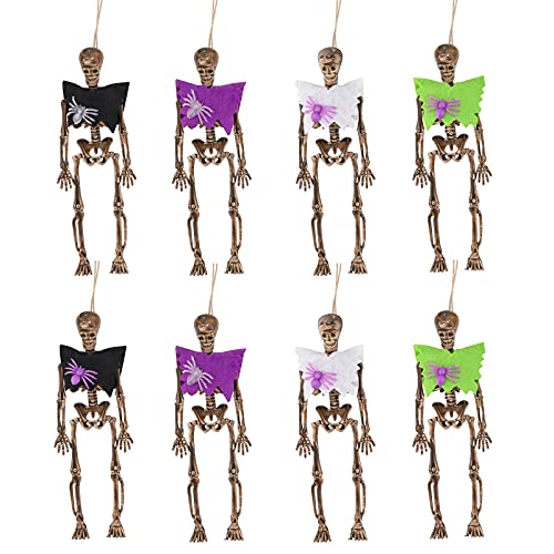 Gukasxi 8 Pieces Halloween Skeletons,4 Colors Halloween Decorations Skull Full Body Realistic Faux Human Skeleton, Skull skeleton pendant Halloween decoration Halloween Skull Decor
