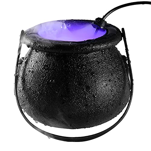 Qianderer Halloween Mist Maker, 12 Color Changing LED Light Halloween Witch Cauldron Fog Maker,Halloween Party Prop Decorations (Zinc Alloy)