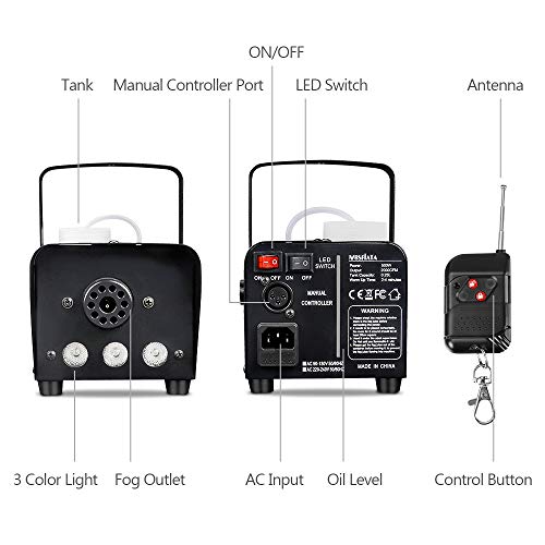 MOSFiATA Fog Machine with Controllable Lights, Continuously Spray 500W Professional DJ LED Smoke Machine 3 Color Light with Wireless Remote Control 2000 CFM Huge Fog for Halloween Holidays Parties