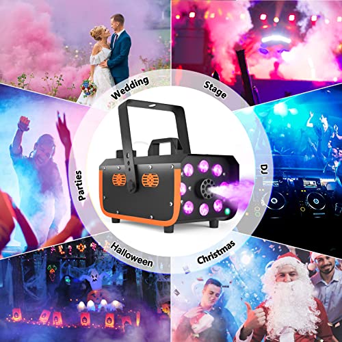 Fog Machine, Hakuta 500W Rainproof Smoke Machine with 2300 CFM Output of Fog and 2 Remotes, 8 LED Lights with Fade, Flash, Smooth and Strobe Effect for Party, Wedding, Halloween and DJ Stage