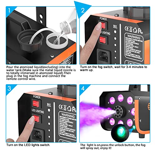 Fog Machine, Hakuta 500W Rainproof Smoke Machine with 2300 CFM Output of Fog and 2 Remotes, 8 LED Lights with Fade, Flash, Smooth and Strobe Effect for Party, Wedding, Halloween and DJ Stage