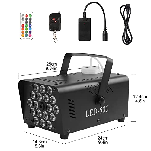 Smoke Machines Fog Machine with 18 LED Party Lights, 500W Mini Home Disco Smoke Machine Colors Strobe Effect Automatico Fog&Wireless Remote for Halloween, Christmas, Wedding, Birthday ect.