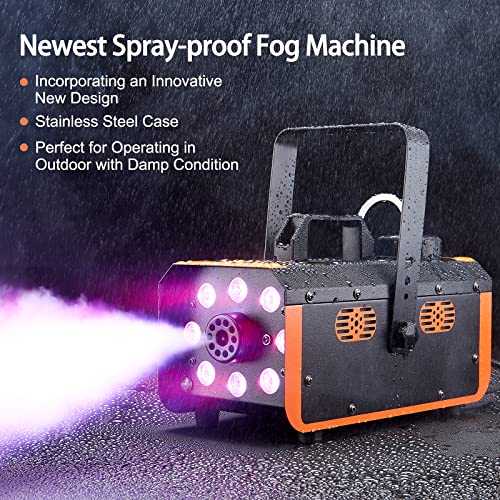 Fog Machine, Hakuta 500W Rainproof Smoke Machine with 2300 CFM Output of Fog and 2 Remotes, 8 LED Lights with Fade, Flash, Smooth and Strobe Effect for Party, Wedding, Halloween and DJ Stage