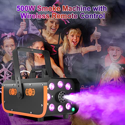 Fog Machine, Hakuta 500W Rainproof Smoke Machine with 2300 CFM Output of Fog and 2 Remotes, 8 LED Lights with Fade, Flash, Smooth and Strobe Effect for Party, Wedding, Halloween and DJ Stage