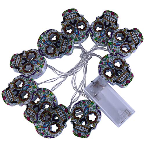 OSALADI Halloween Decorations Skull String Lights, Spooky Light Up Skull Battery Operated Party Favor for Halloween Indoor Outdoor Garden, 1.5M 10LEDs