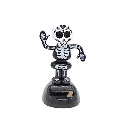Amosfun 2 pieces Halloween solar bobble skeleton head shake dancing toy figures car dashboard decorations Halloween party favourites gifts supplies
