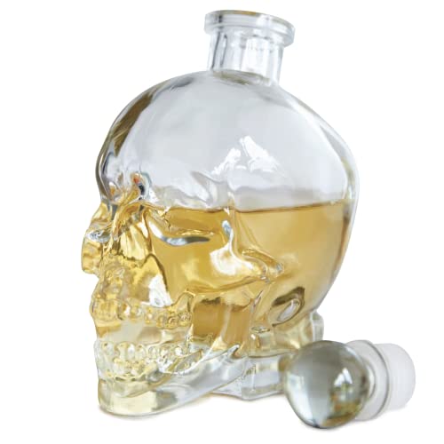 Skull Shaped Glass Decanter, Whiskey Decanter, 750ml with Heavy Glass Stopper, Perfect Wine Gift, Tequila Gift Set and All Other liquors