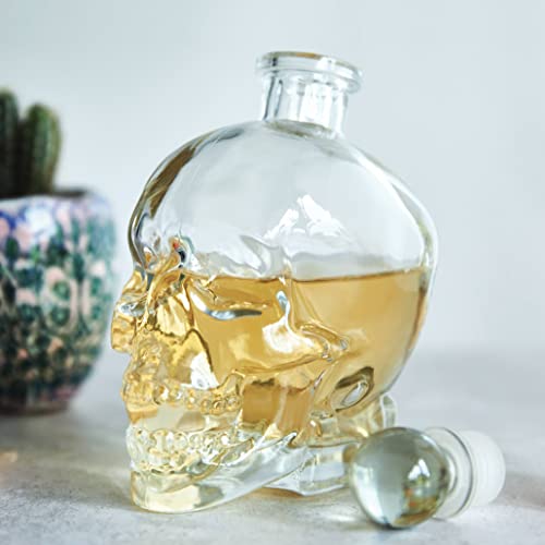 Skull Shaped Glass Decanter, Whiskey Decanter, 750ml with Heavy Glass Stopper, Perfect Wine Gift, Tequila Gift Set and All Other liquors