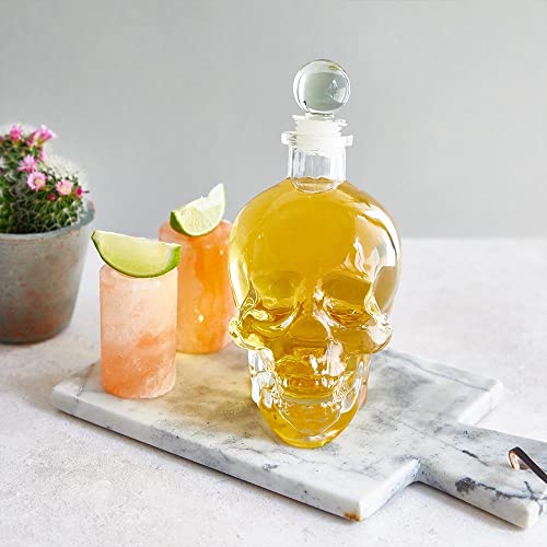 Skull Shaped Glass Decanter, Whiskey Decanter, 750ml with Heavy Glass Stopper, Perfect Wine Gift, Tequila Gift Set and All Other liquors
