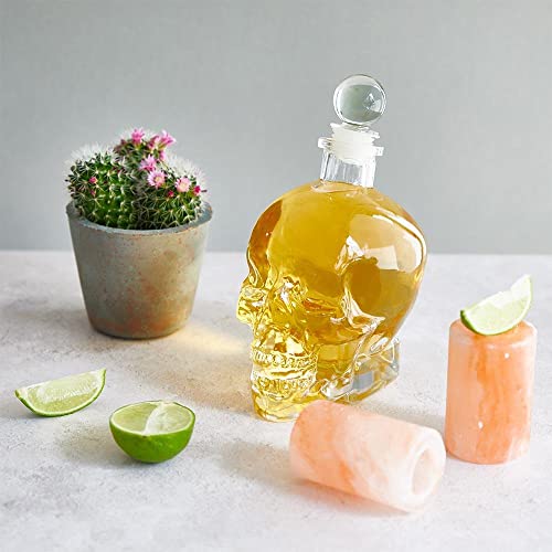 Skull Shaped Glass Decanter, Whiskey Decanter, 750ml with Heavy Glass Stopper, Perfect Wine Gift, Tequila Gift Set and All Other liquors