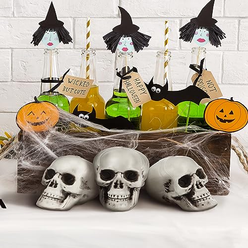 NUOBESTY 18pcs Mini Plastic Skull Heads Realistic Skeleton Ornament Halloween Prank Prop Party Decoration Party Favors Toys DIY Gift Accessaries 5CM