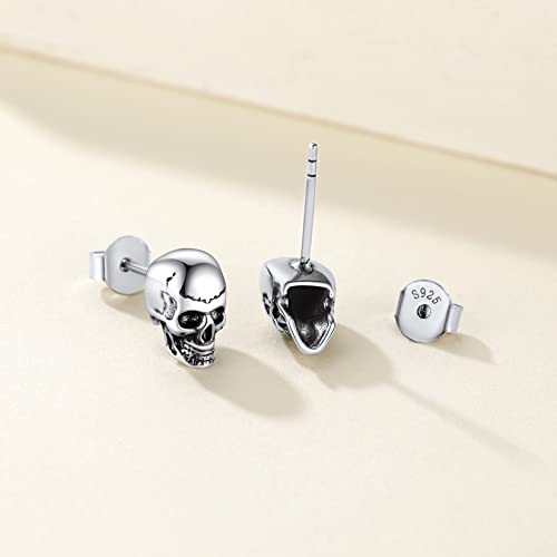 Suplight 925 Sterling Silver Skull Earrings Halloween Jewelry Dainty Punk Skeleton Skull Stud Earrings for Women Men