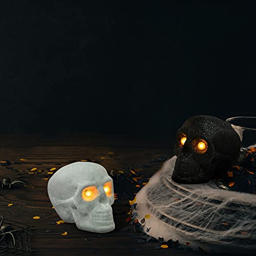 EYQ Halloween Skull Decorations 2PCS With LED Light, Head skeleton Halloween ornaments Festival Home Decoration Skull Black&White
