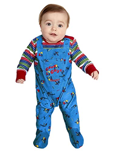 Smiffys 52411B3 Officially Licensed Chucky Baby Costume, Boys, Blue & Red, Age 6-9 Months