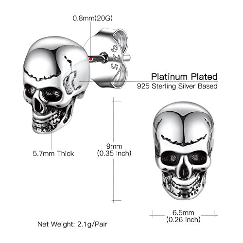 Suplight 925 Sterling Silver Skull Earrings Halloween Jewelry Dainty Punk Skeleton Skull Stud Earrings for Women Men