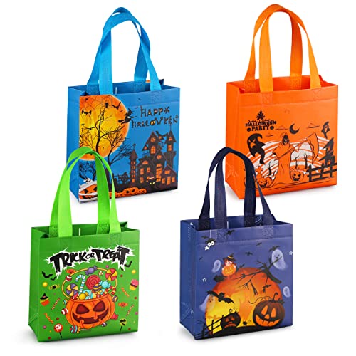 4PCS Halloween Trick or Treat Bags,Halloween Tote Bags with Handles, Gift Bags, Multifunctional Non-Woven Halloween Bags for Gifts Wrapping, Trick or Treat, Halloween Party Supplies
