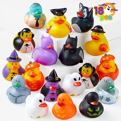 18 Pieces Halloween Fancy Novelty Assorted Rubber Ducks Variety for Fun Bath Squirt Squeaker Duckies, Toy, School Classroom Prizes Ducky, Trick or Treat Fillers and Party Favors