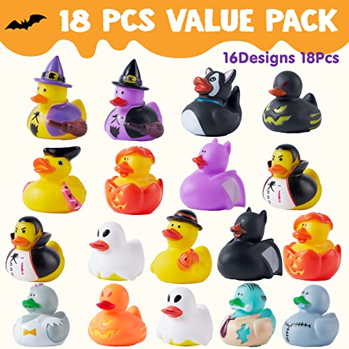 18 Pieces Halloween Fancy Novelty Assorted Rubber Ducks Variety for Fun Bath Squirt Squeaker Duckies, Toy, School Classroom Prizes Ducky, Trick or Treat Fillers and Party Favors