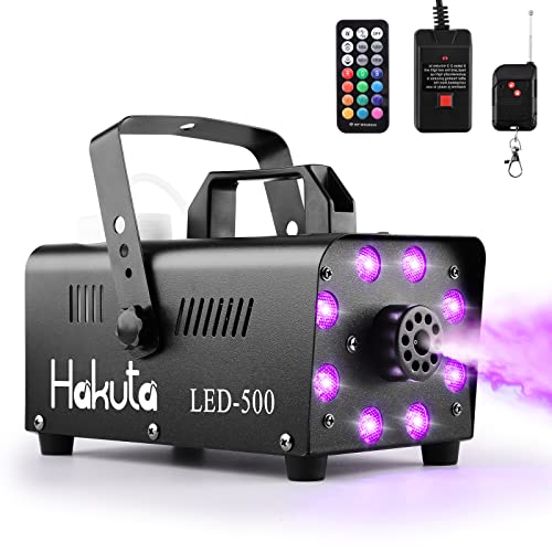 Fog Machine, HAKUTA Automatic Spray Smoke Machine with 8 LED Lights and 13 Colorful LED Lighting Effects,500W and 2000CFM Fog LED Fog Machine,Perfect for Wedding,Christmas,Halloween and DJ Performance