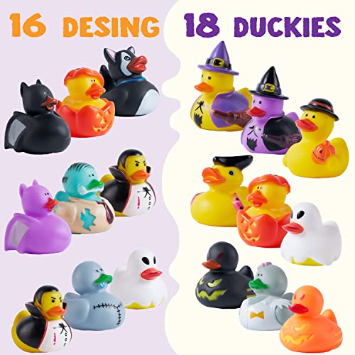 18 Pieces Halloween Fancy Novelty Assorted Rubber Ducks Variety for Fun Bath Squirt Squeaker Duckies, Toy, School Classroom Prizes Ducky, Trick or Treat Fillers and Party Favors