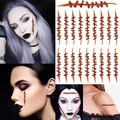 Tatodays Fake scars tattoos temporary tattoos women arm Halloween realistic temp tatoo waterproof bats halloween tattoo zombies frankenstein men women kids girls gothic goth cosplay fancy dress