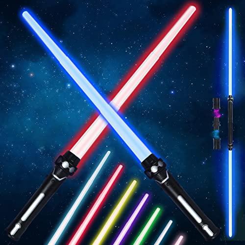 Lightsaber Toy Kids Boys Gifts - Light Up Saber with Sound LED Lightsabers Retractable Light saber Toys for Boys Girls Kids Gift Party Favors ,Halloween Cosplay,7 Colours Changeable Lightsaber（2pcs)