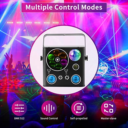 Stage Light Disco Light,5 in 1 LED Effect Light with Magic Ball,LED Pattern Strobe Lights with UV Effect,Sound Activated and DMX Controlled DJ Lights for Wedding,Church,Christmas,Halloween
