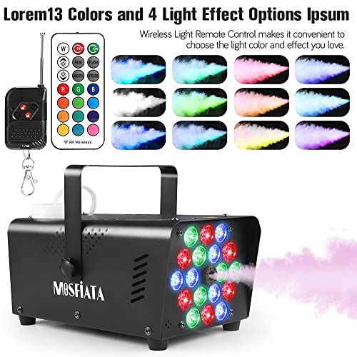 MOSFiATA Fog Machine with 18 RGB LED Lights Effect, 600W Smoke Machine, 2300CFM Fog with 1 Wire Receiver and 2 Wireless Remote Controls, Perfect for Wedding, Halloween, Party and Stage Effect