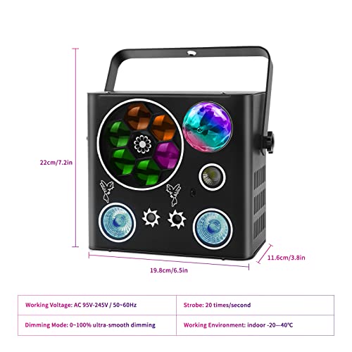 Stage Light Disco Light,5 in 1 LED Effect Light with Magic Ball,LED Pattern Strobe Lights with UV Effect,Sound Activated and DMX Controlled DJ Lights for Wedding,Church,Christmas,Halloween